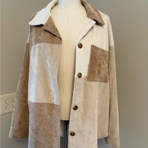 Corduroy Patchwork Shacket in Brown and Cream